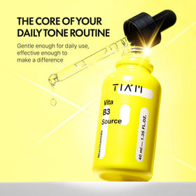 TIA'M lifestyle display on bathroom shelf conveying Korean skincare routine integration