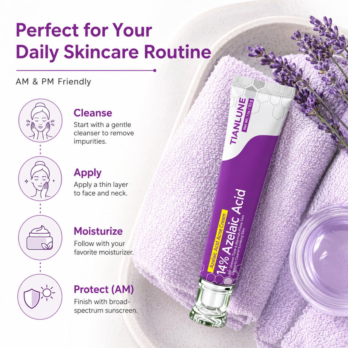 TIANLUNE on bathroom counter next to sunscreen showing morning routine compatibility