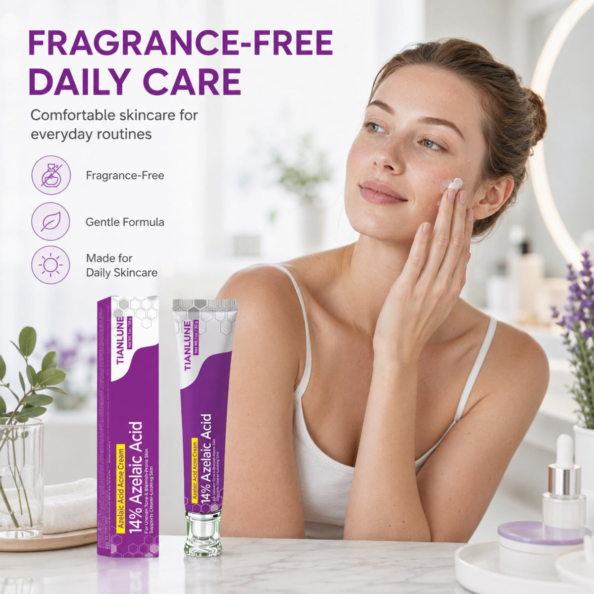 TIANLUNE label detail showing ingredient concentration and fragrance-free benefit