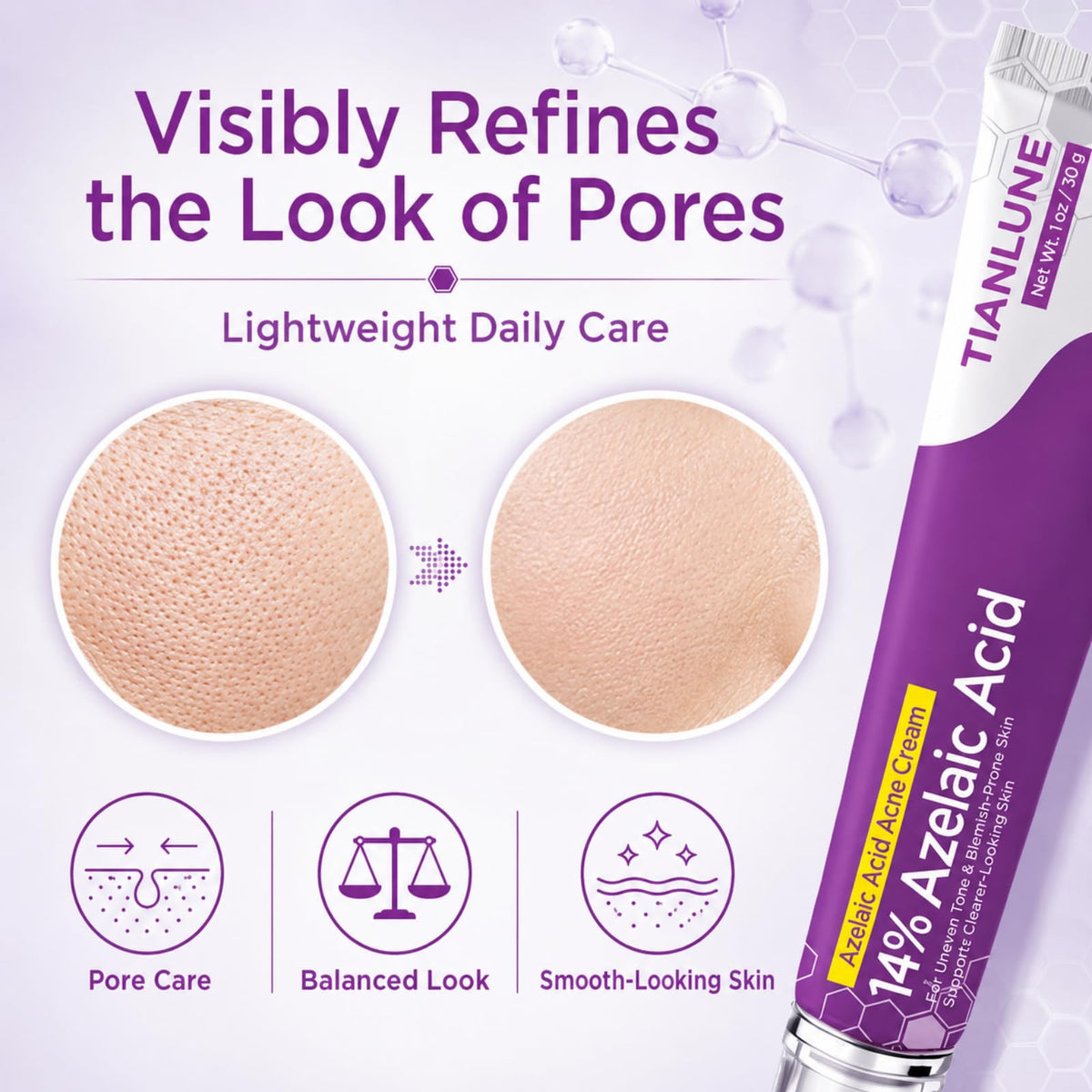 TIANLUNE spread on hand demonstrating smooth glide and non-greasy finish benefit