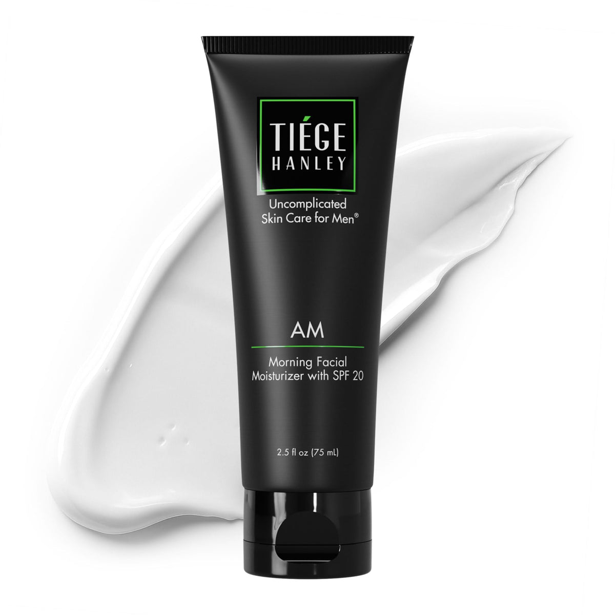 Tiege Hanley front packaging showing compact 2.5 oz tube and branding benefit
