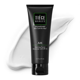 Tiege Hanley front packaging showing compact 2.5 oz tube and branding benefit