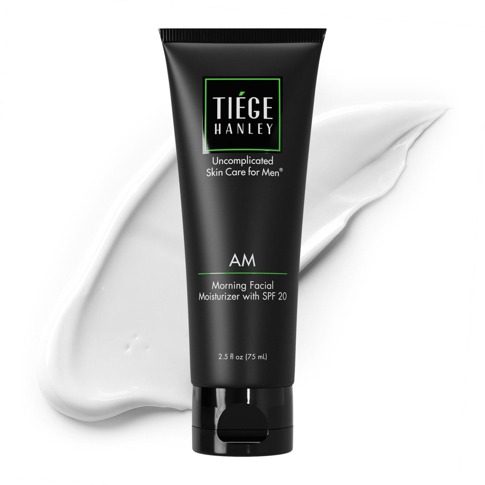 Tiege Hanley front packaging showing compact 2.5 oz tube and branding benefit