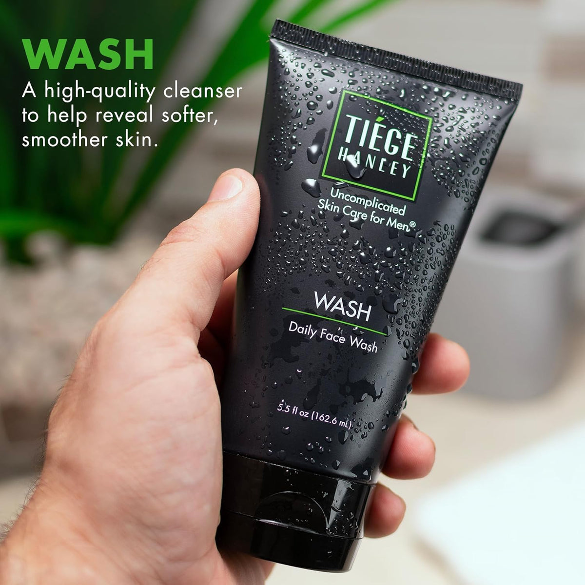 Tiege Hanley foam texture on hand illustrating lightweight lather and gentle cleansing
