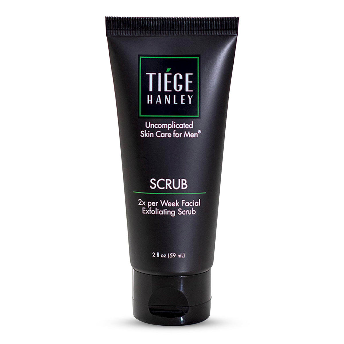 Tiege Hanley front label of 2 fl oz exfoliating face wash showing product benefits