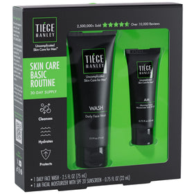 Tiege Hanley front packaging showing both products for easy routine