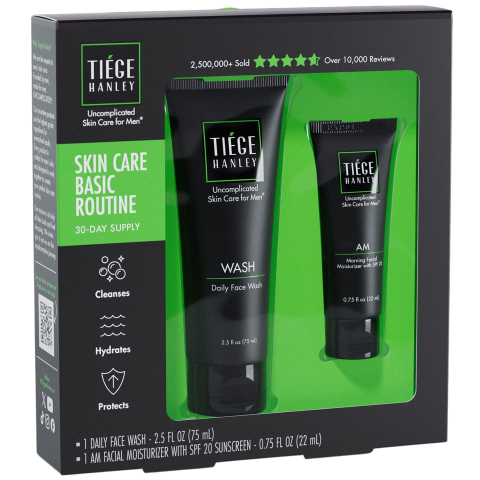 Tiege Hanley front packaging showing both products for easy routine