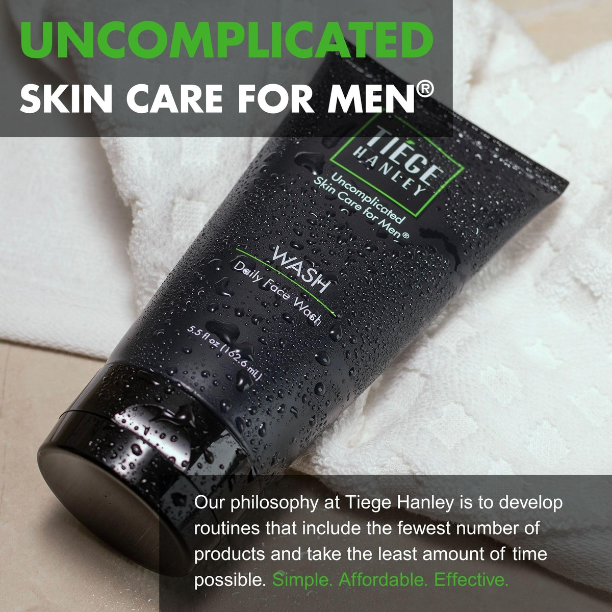Tiege Hanley lifestyle bathroom sink image showing product in an everyday grooming setup