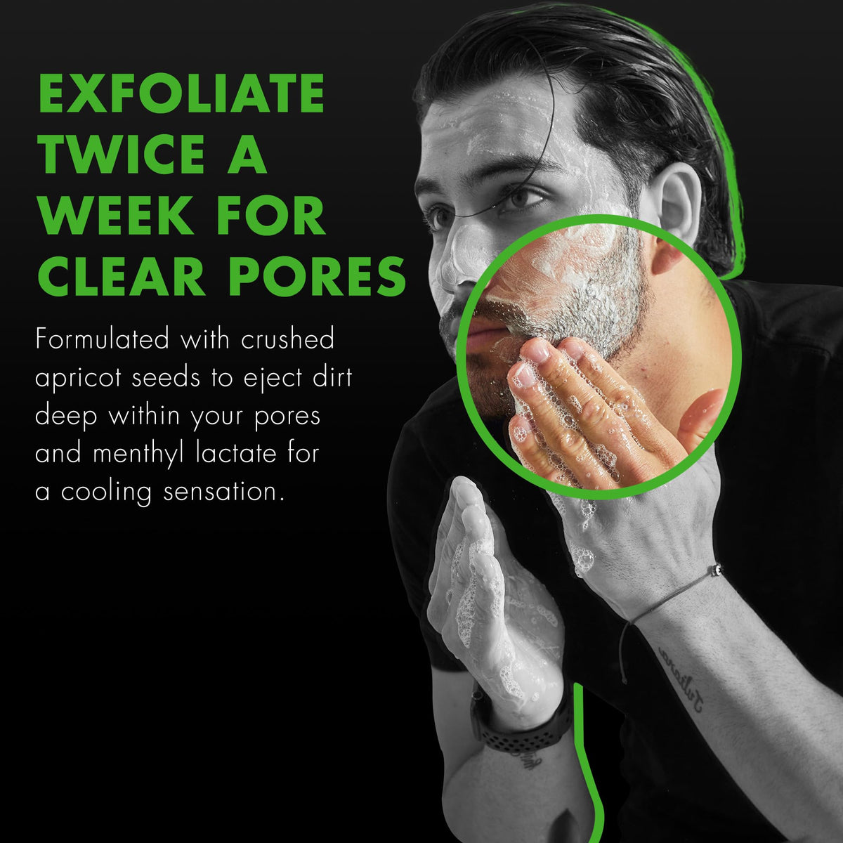 Tiege Hanley dispense of scrub on fingertip demonstrating easy application and control