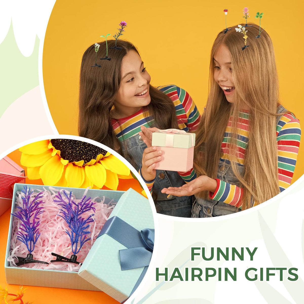 Tigeen sprout hair clip styled in hair for a fun, colorful accent