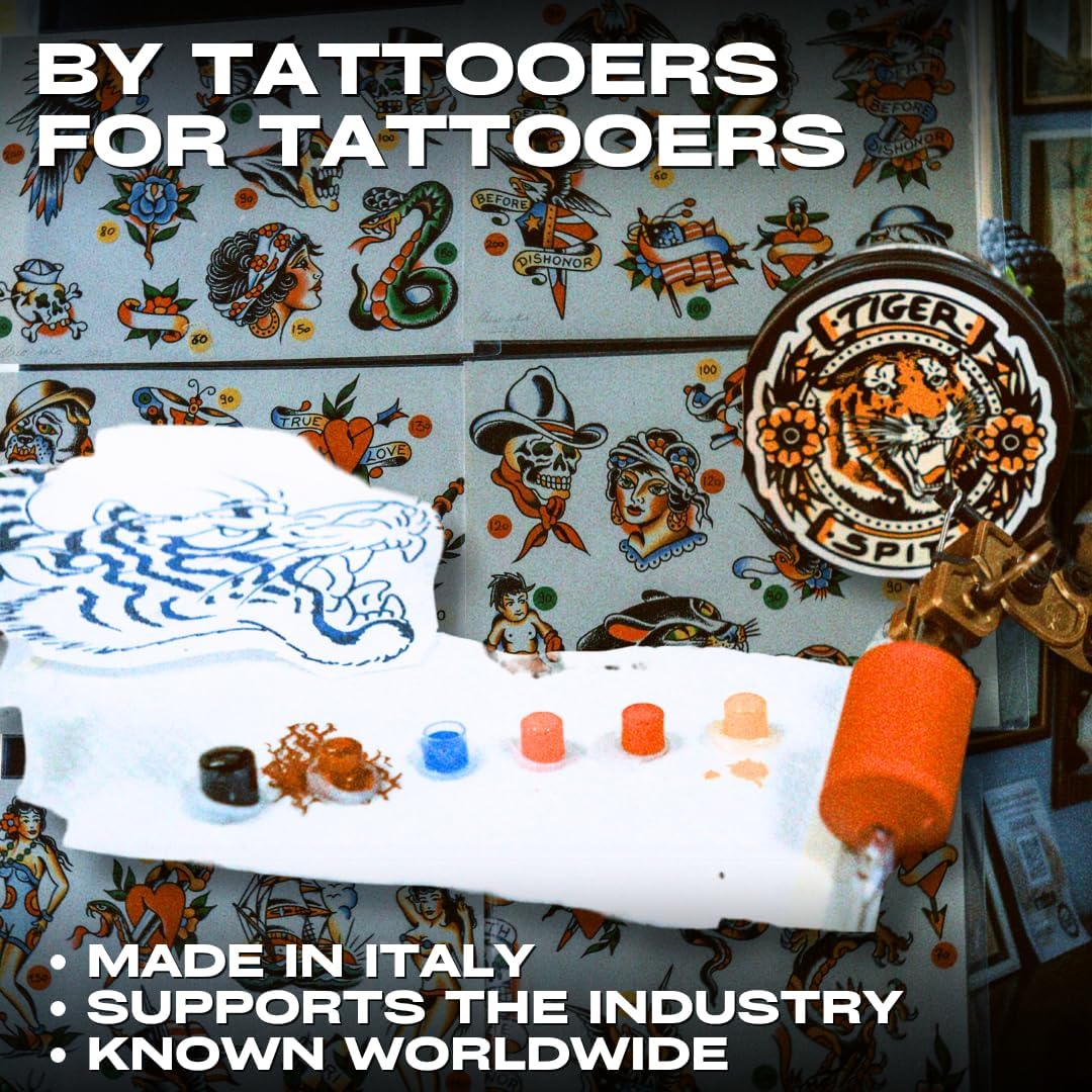 TIGER SPIT being applied by artist during tattoo for steady needle glide