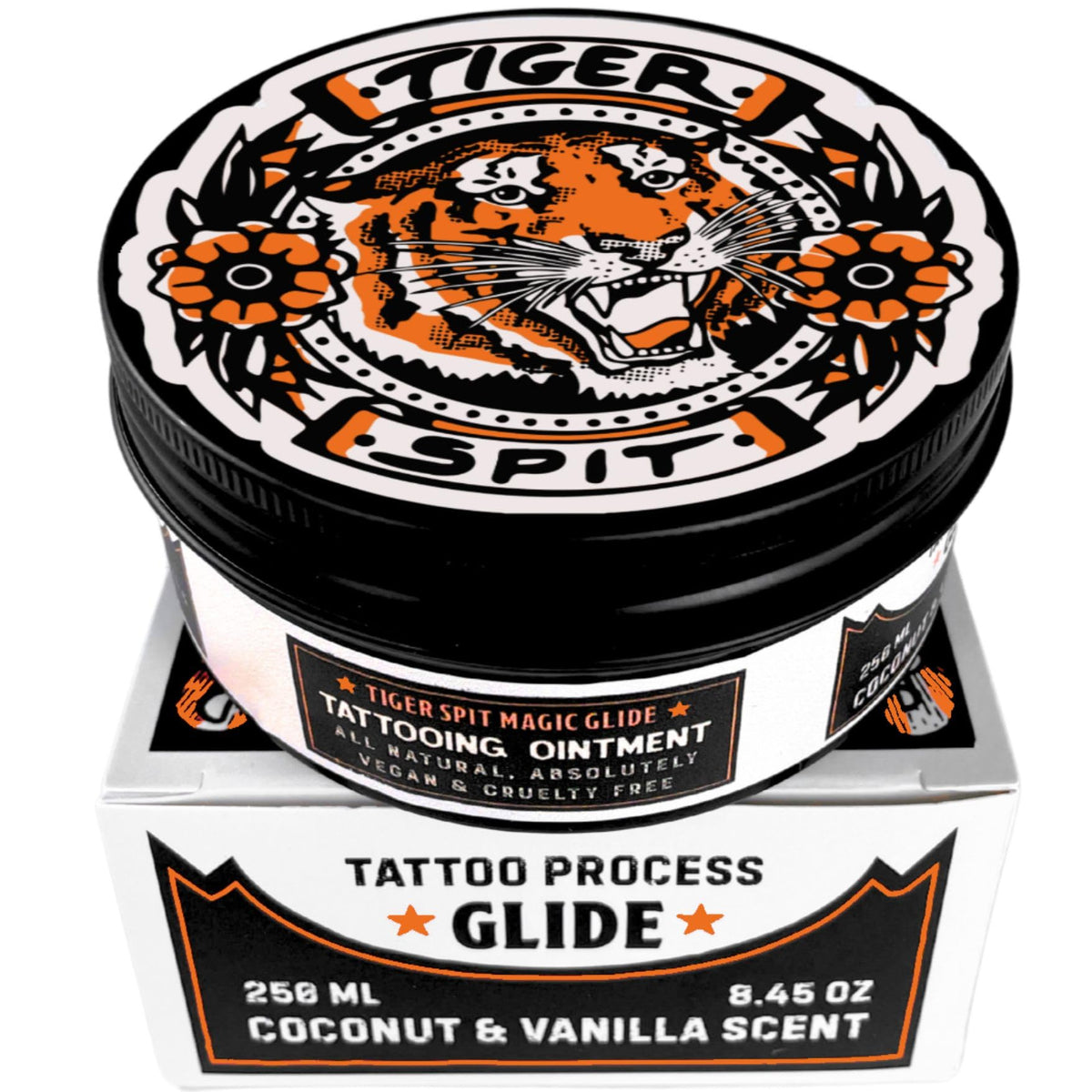TIGER SPIT label close-up highlighting product details and professional use benefits
