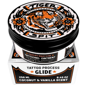 TIGER SPIT label close-up highlighting product details and professional use benefits