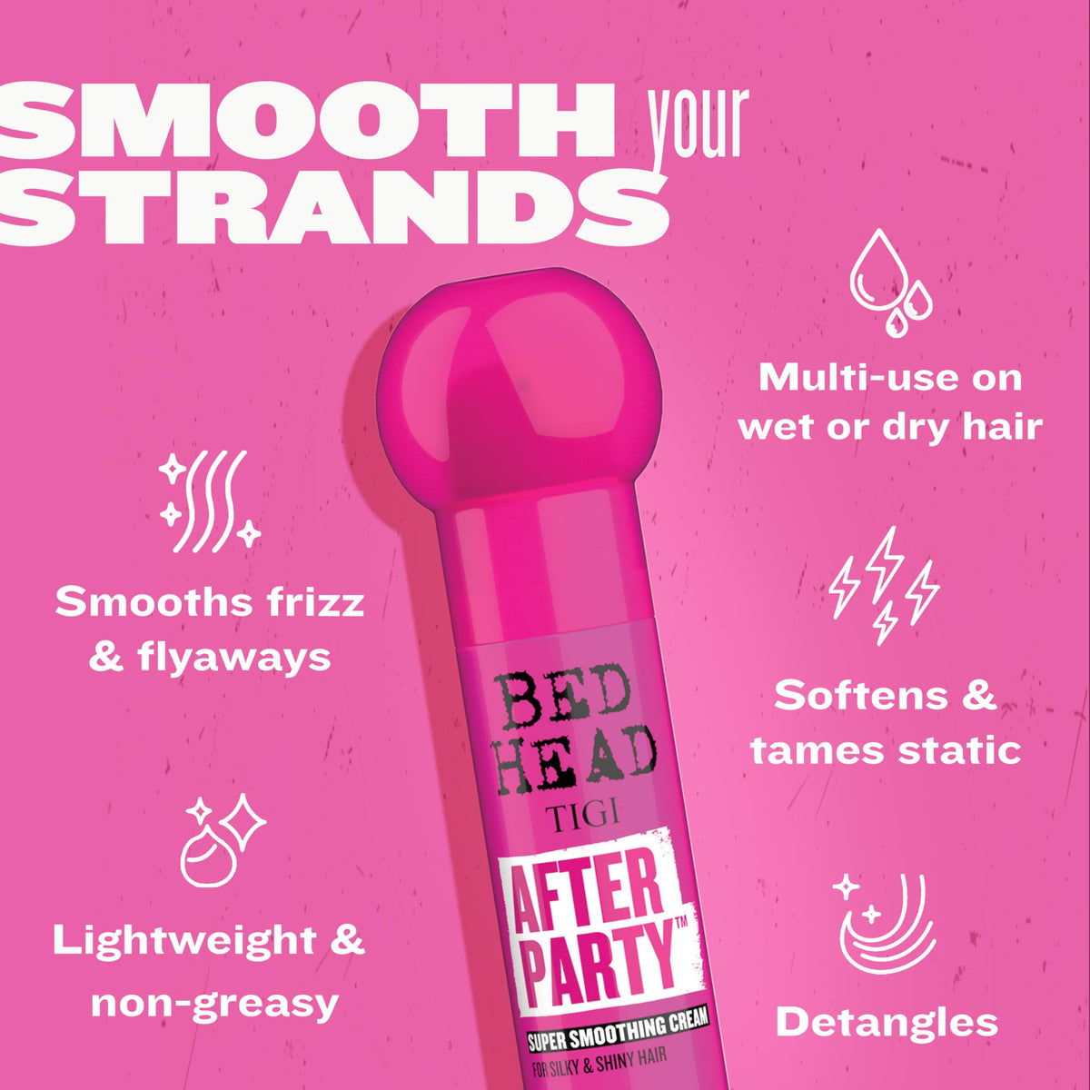 TIGI After Party applied to damp hair reducing frizz and speeding drying