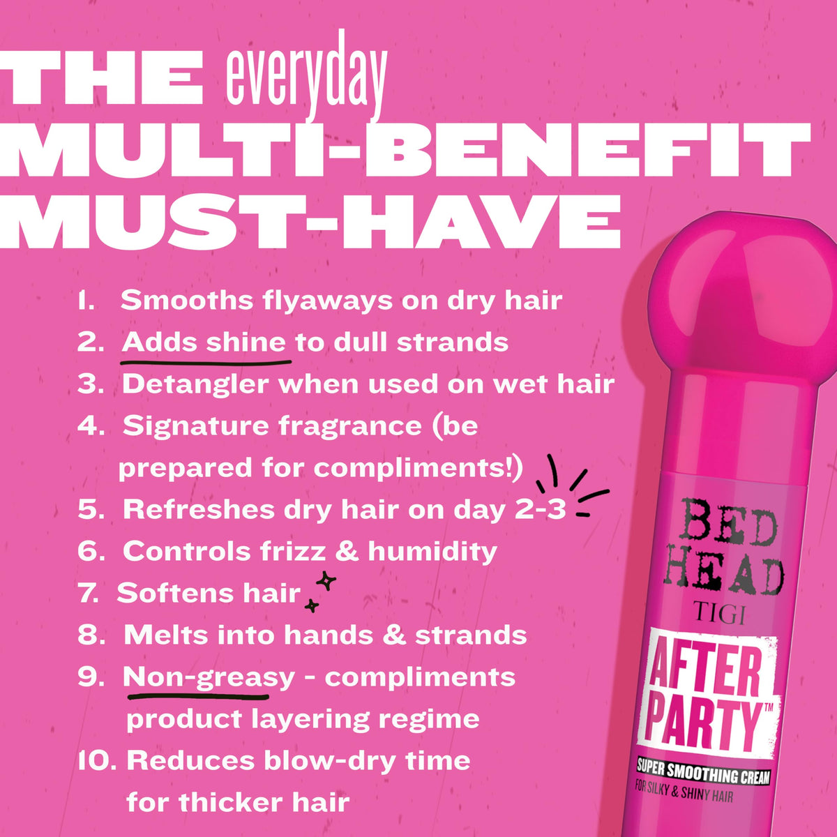 TIGI After Party ingredient label close-up highlighting anti-frizz complex