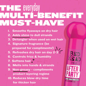 TIGI After Party ingredient label close-up highlighting anti-frizz complex