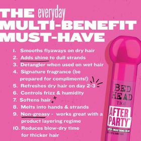 TIGI After Party label close-up highlighting key ingredients and benefits