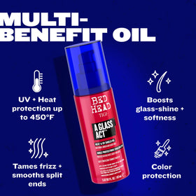 TIGI Bed Head oil texture drop demonstrating lightweight, non-greasy formula