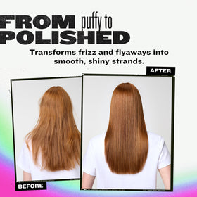 TIGI Bed Head used while blow‑drying with a brush for sleek finish