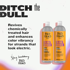 TIGI Bed Head label close-up highlighting ingredients and professional formula benefit