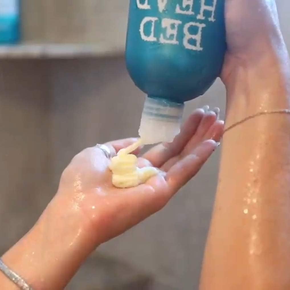 TIGI Bed Head pump dispenser close-up enabling easy, mess-free application