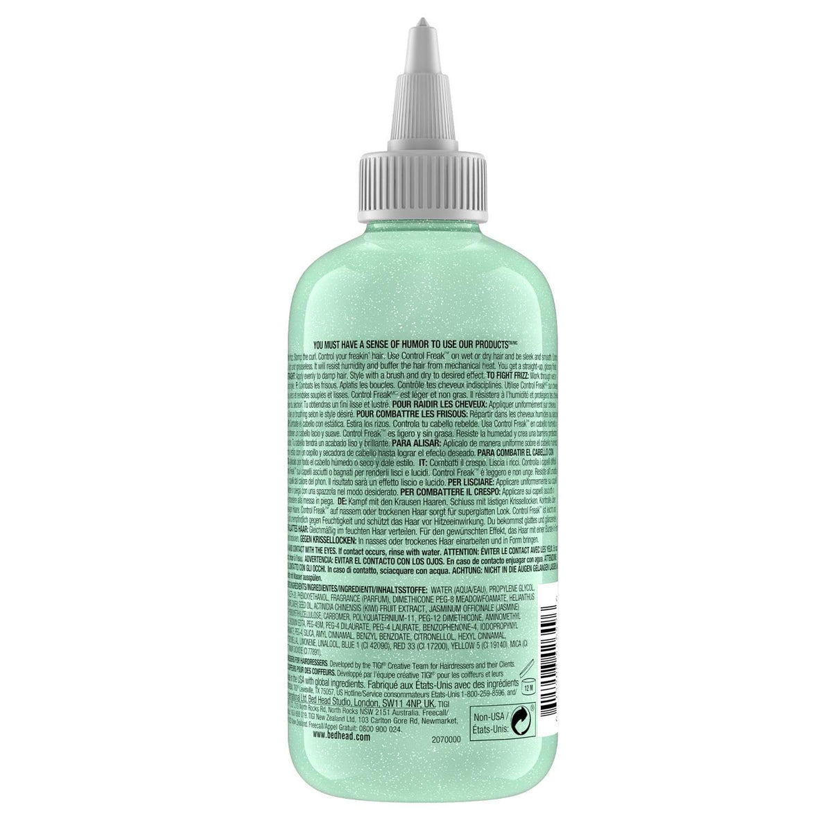 TIGI Bed Head texture drop close-up showing lightweight serum for smooth application