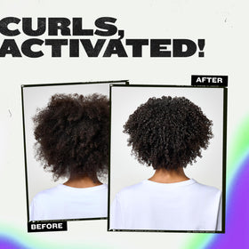 TIGI Bed Head before-and-after curls showing definition and reduced frizz