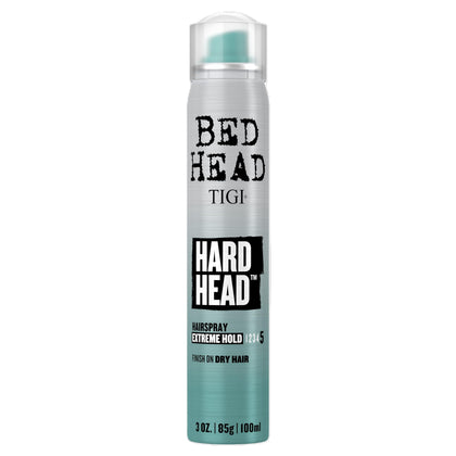 TIGI Bed Head Hard Head front can showing branding and compact travel size benefit