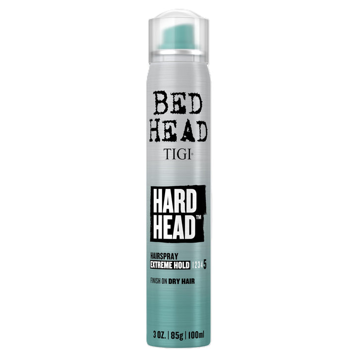 TIGI Bed Head Hard Head front can showing branding and compact travel size benefit