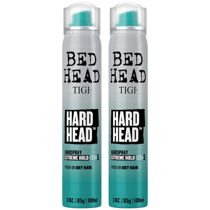 TIGI Bed Head front packaging showing travel-size 3 oz cans and branding benefit carry-on ready