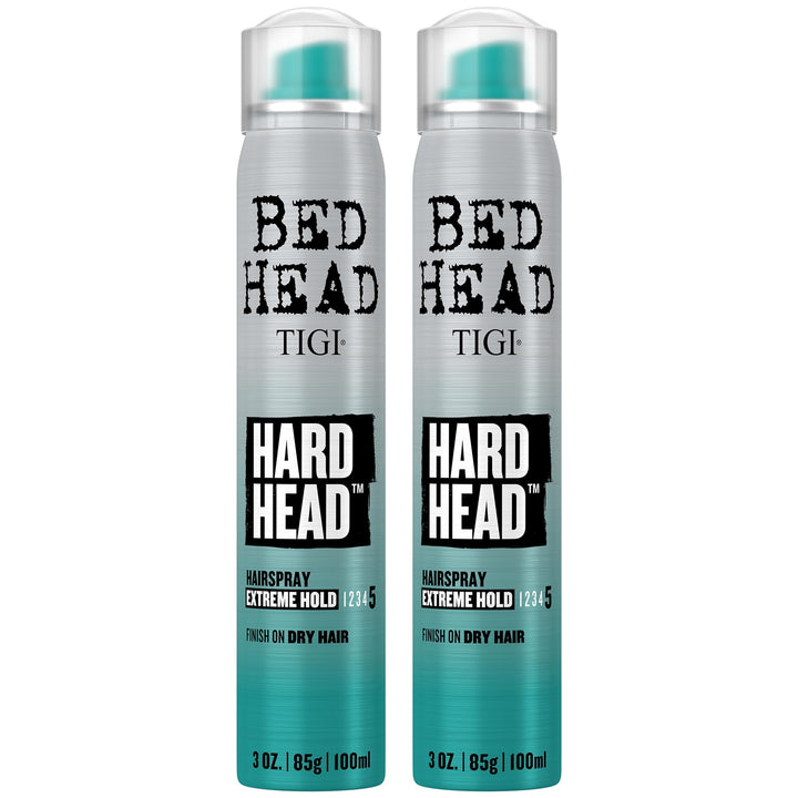 TIGI Bed Head front packaging showing travel-size 3 oz cans and branding benefit carry-on ready