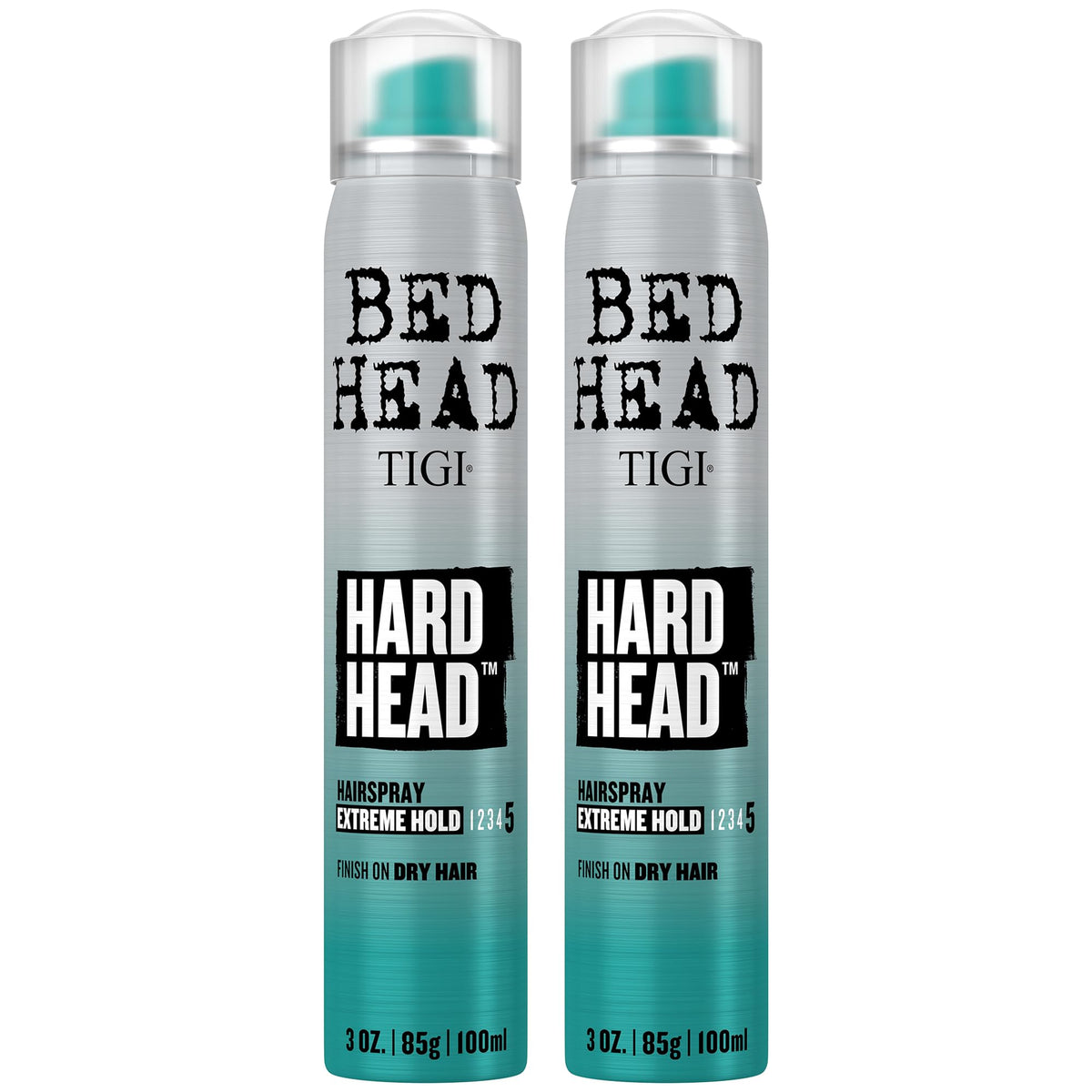 TIGI Bed Head front packaging showing travel-size 3 oz cans and branding benefit carry-on ready