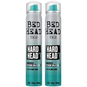 TIGI Bed Head front packaging showing travel-size 3 oz cans and branding benefit carry-on ready