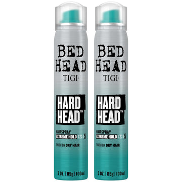 TIGI Bed Head front packaging showing travel-size 3 oz cans and branding benefit carry-on ready