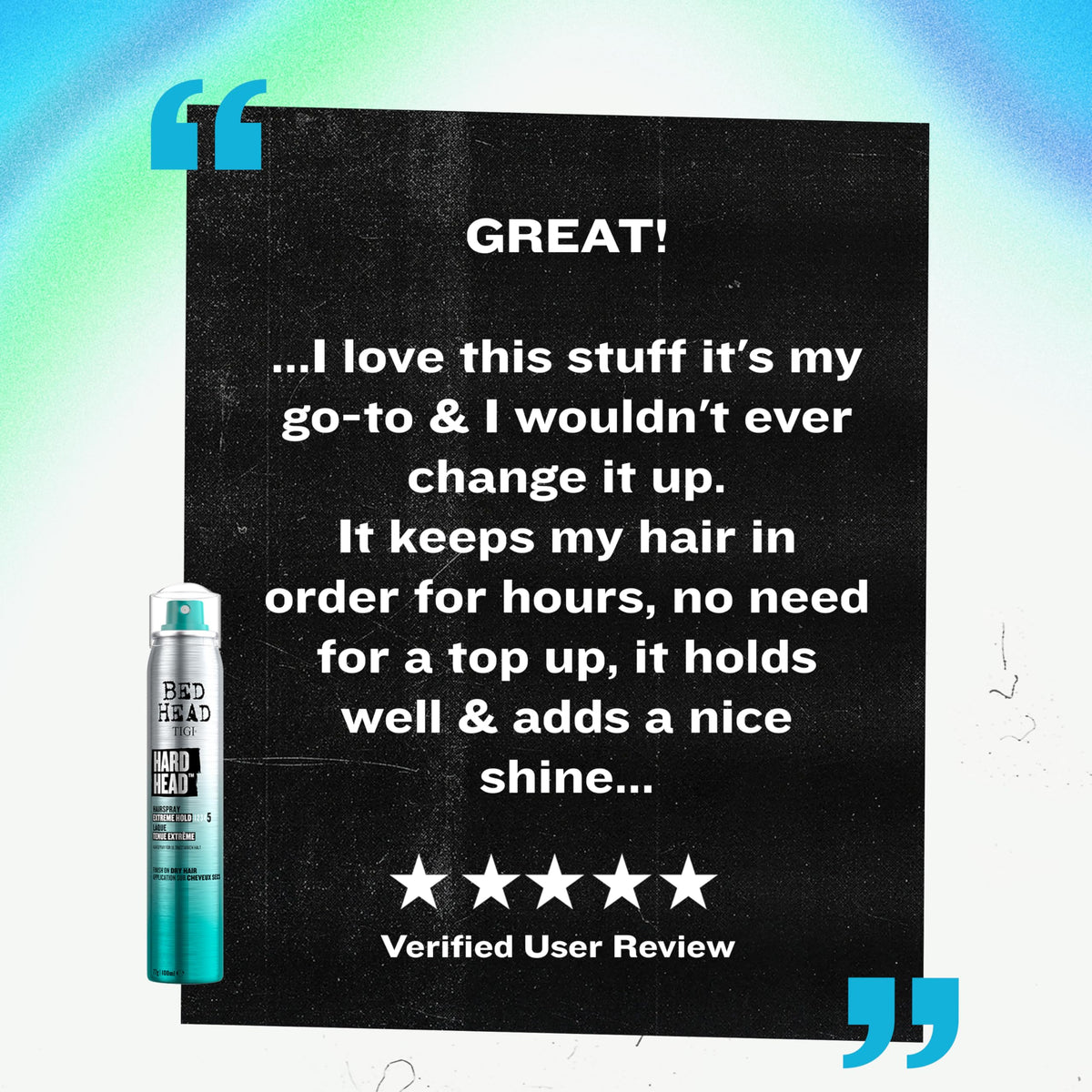 TIGI Bed Head Hard Head next to passport showing travel-friendly 3 oz size advantage