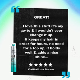 TIGI Bed Head Hard Head next to passport showing travel-friendly 3 oz size advantage