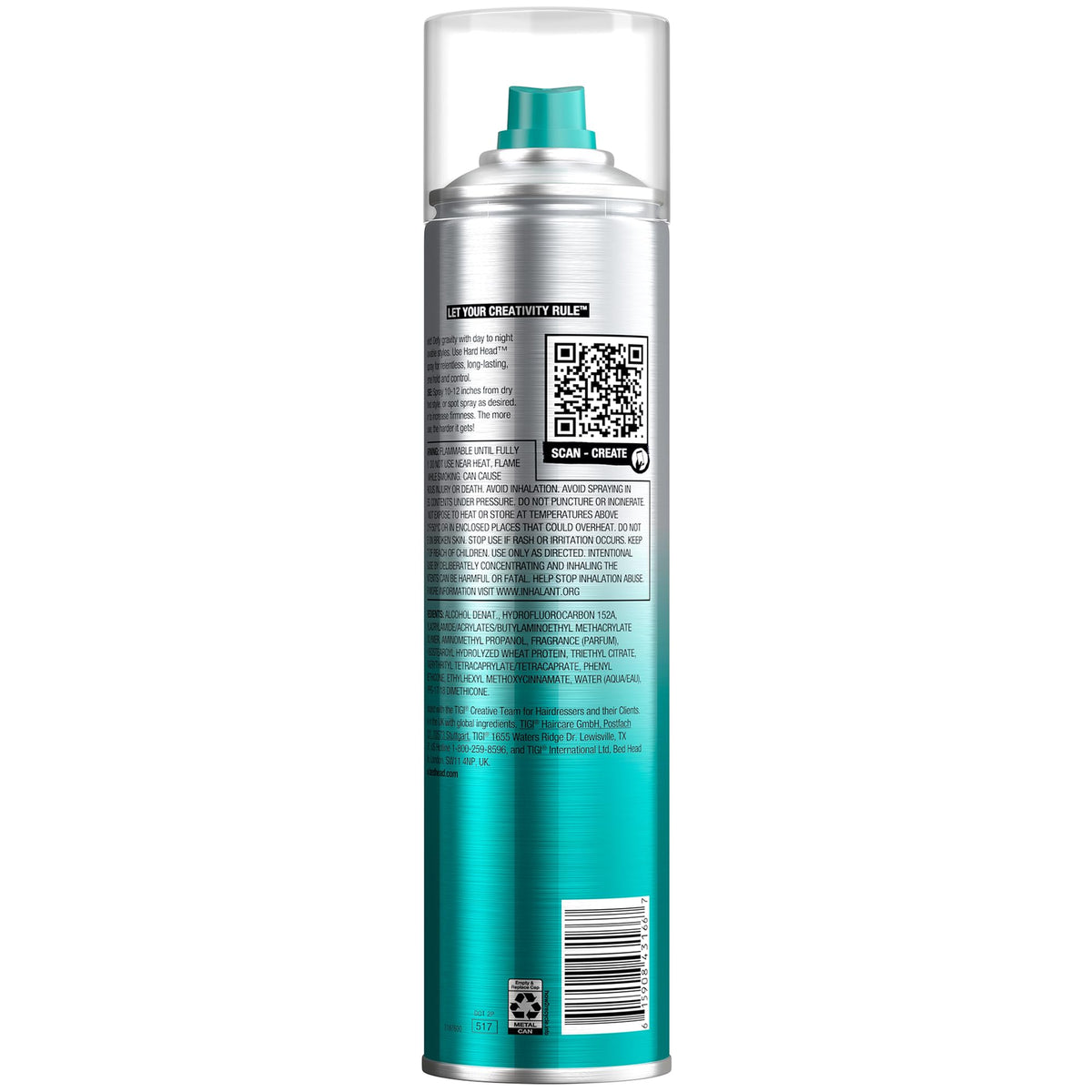 TIGI side label details with ingredients and usage directions visible