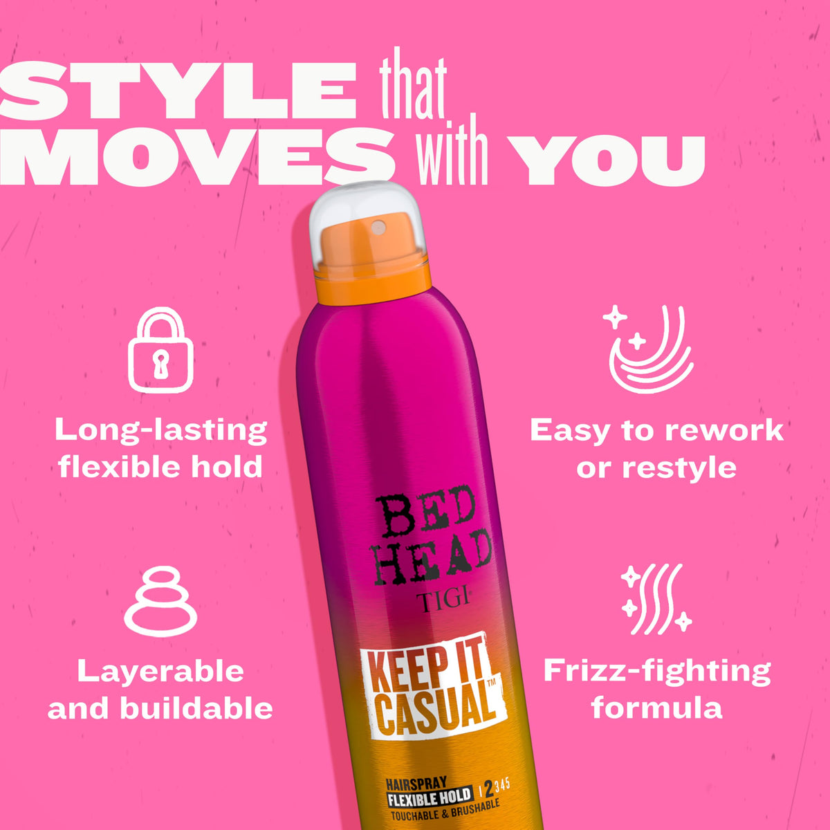 TIGI Bed Head label close-up highlighting ingredients and quick-dry benefit