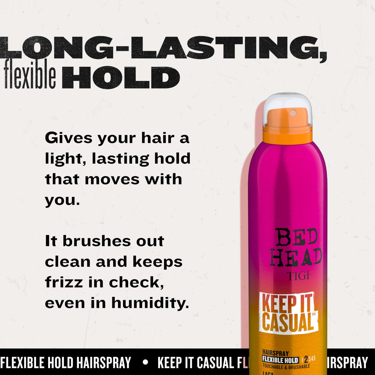 TIGI Bed Head used by stylist on model showing flexible brushable finish benefit