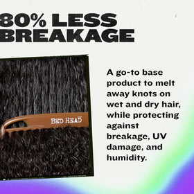 TIGI Bed Head label close-up highlighting anti-breakage and UV protection claims