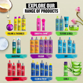 TIGI Bed Head on bathroom shelf styled for lifestyle and daily care benefit