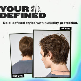TIGI Bed Head label close-up highlighting ingredients for styling performance