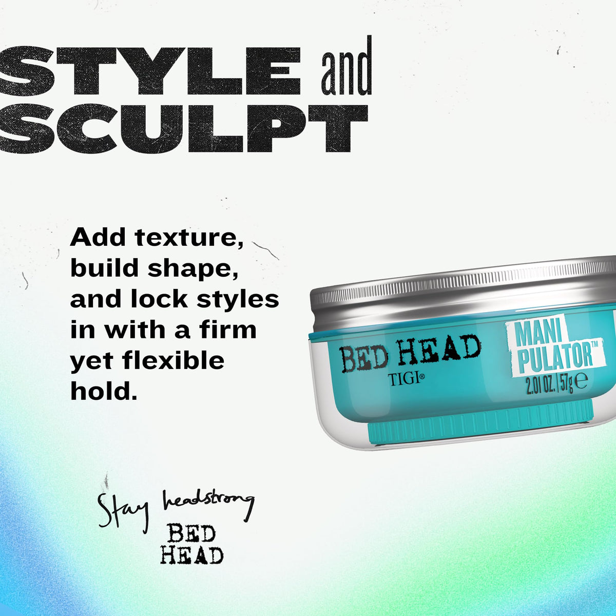 TIGI Bed Head open jar revealing putty texture for easy application and control