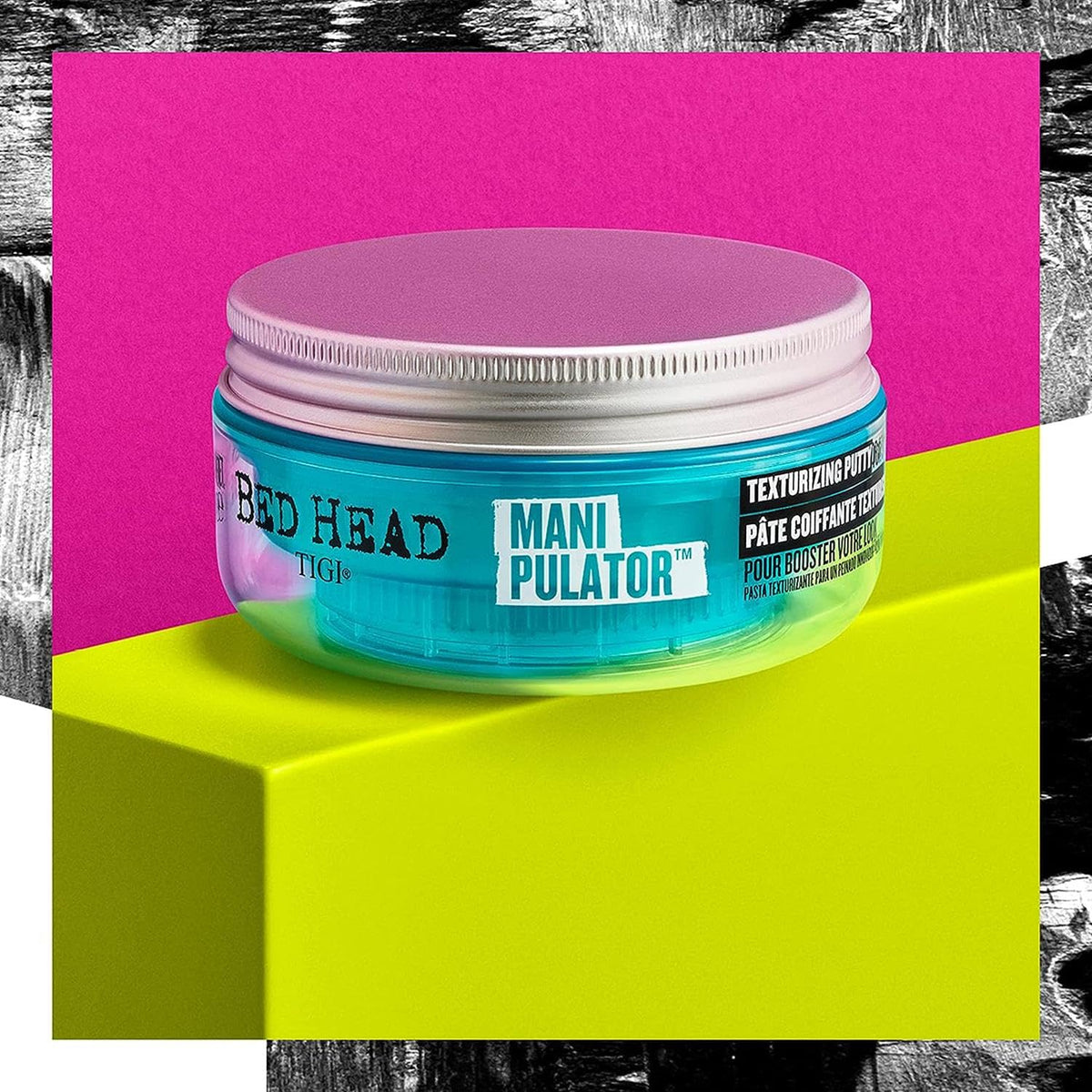 TIGI Bed Head Manipulator side label detail highlighting size and usage instructions, clear reading