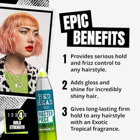 TIGI Bed Head close-up on hair texture showing glossy finish and shine