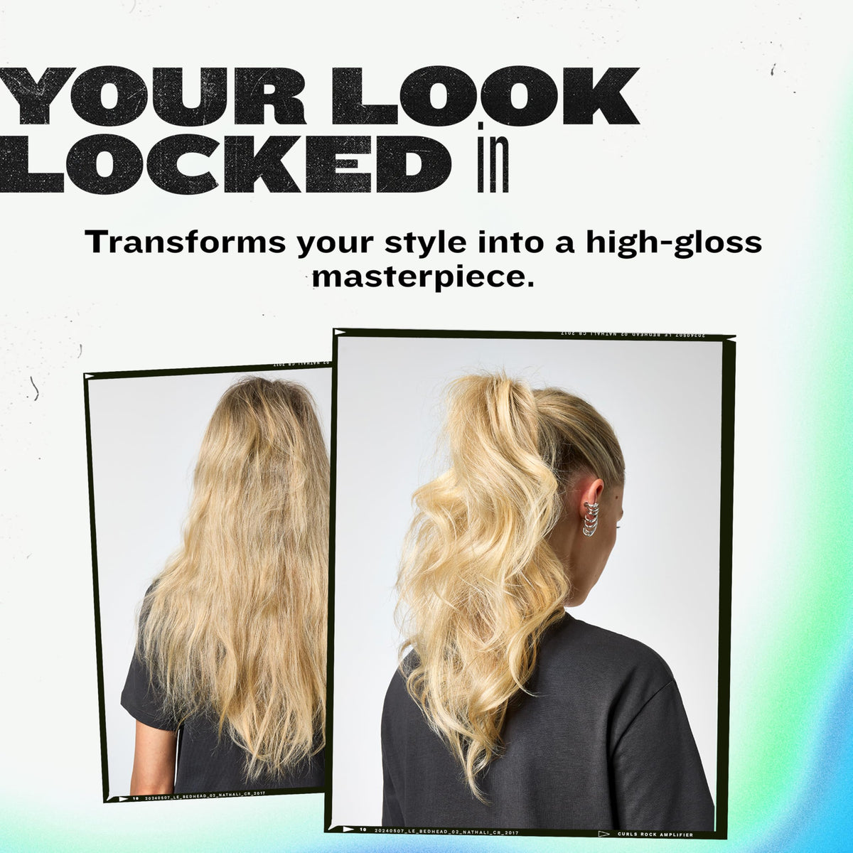 TIGI Bed Head hair result showing shiny reflective glossy hair benefit