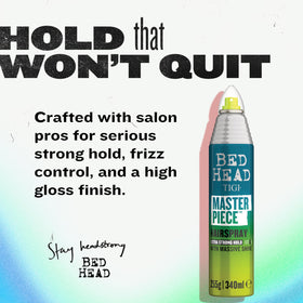 TIGI Bed Head side label detail highlighting ingredients and hold benefit