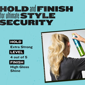TIGI Bed Head 10.3 oz bottle next to hand for scale and travel benefit