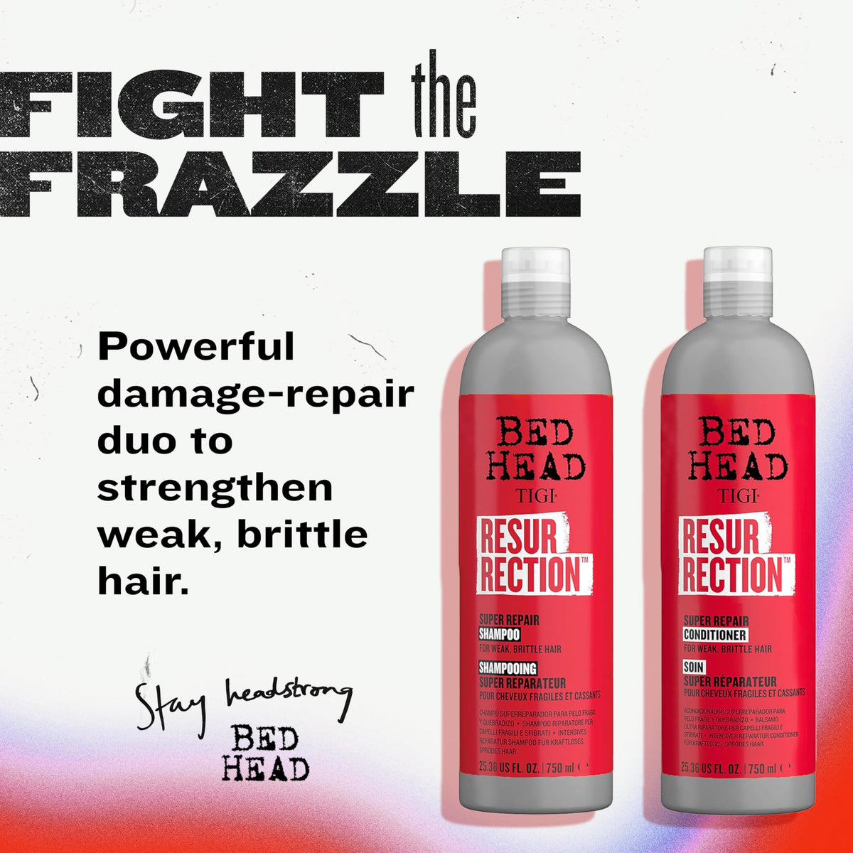 TIGI Bed Head pump and label detail highlighting ingredients and directions, easy dispense