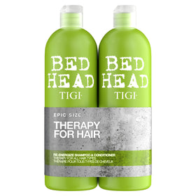 TIGI Bed Head front packaging showing the two large bottles and benefits